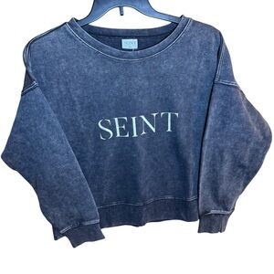 Seint Beauty Charcoal Acid Wash Cropped 100% Cotton Soft Crewneck Sweatshirt XL